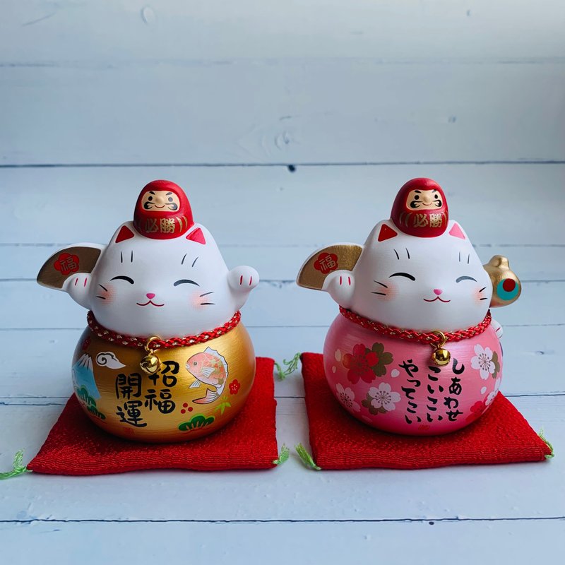 彩耀必胜达摩与招财猫-福气、富士山/粉樱花-小-日本吉祥物 - 摆饰 - 陶 