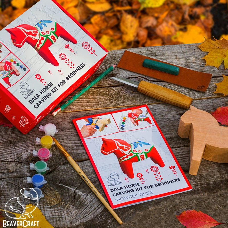 手作雕刻材料包-木马 (Dala Horse) - 木工/竹艺/纸艺 - 木头 红色