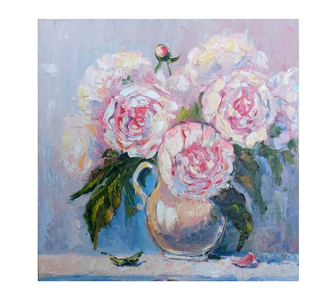 牡丹油画花  油画 原创艺术 厚涂花 - 墙贴/壁贴 - 棉 粉红色