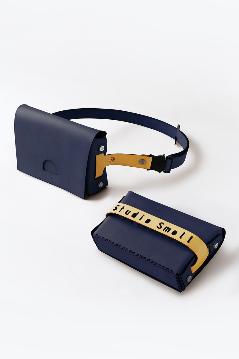 Organ_经典蓝_自由组装植鞣皮革手拿/腰包【完成品】 - 手提包/手提袋 - 真皮 