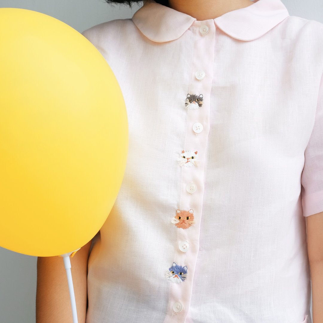 HAPPY CAT SHIRT - 女装上衣 - 纸 粉红色