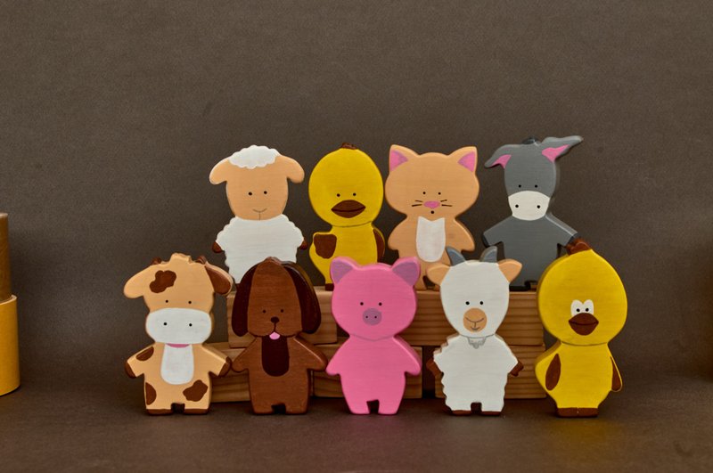 wooden farm animals, wooden handpainted toys for baby - 玩具/玩偶 - 木头 