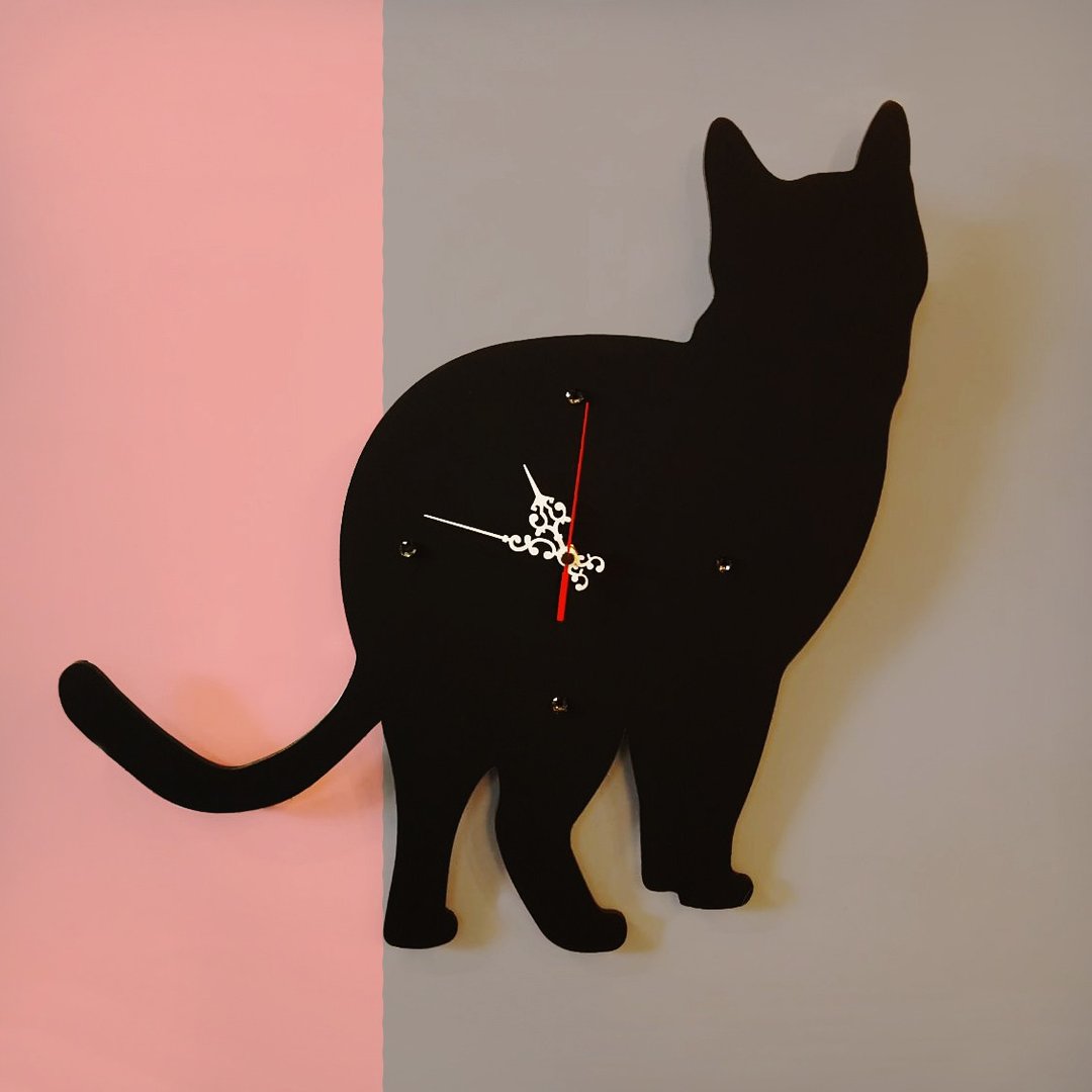 【好猫在家】回眸一笑的猫时钟 - 时钟/闹钟 - 压克力 黑色