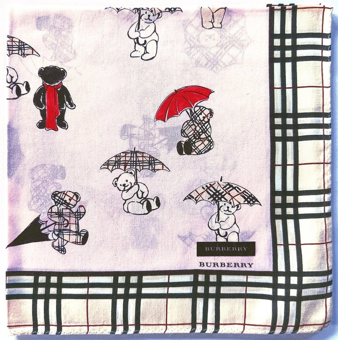 复古 Burberry 手帕 熊熊收藏系列 20 x 20 英寸 - 手帕/方巾 - 棉 粉红色