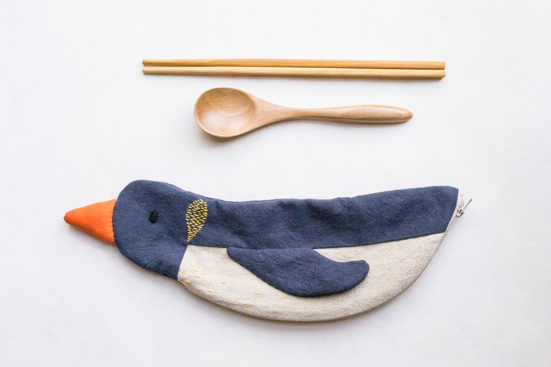 Penguin travel cutlery pouch case - Slate Blue - 筷子/筷架 - 棉 多色