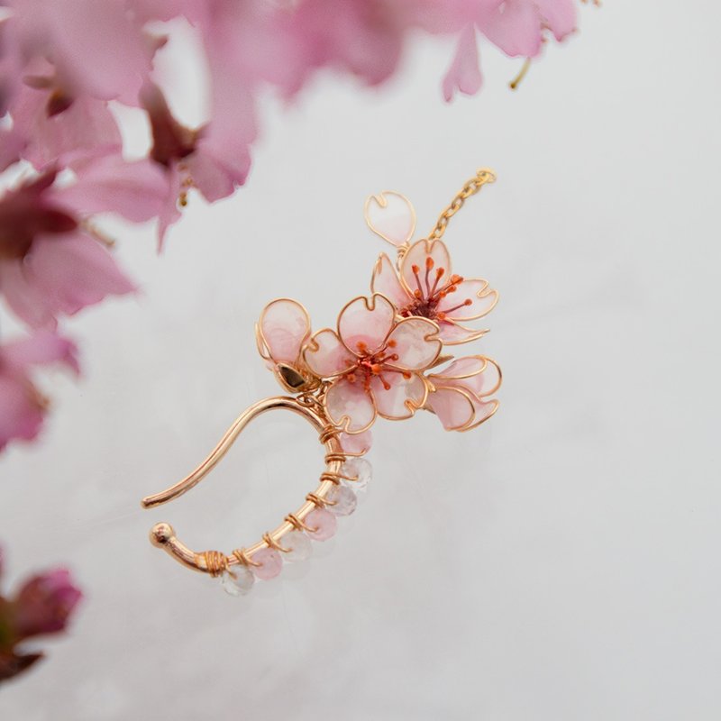 樱花盛开耳钩 - 耳环/耳夹 - 其他材质 粉红色