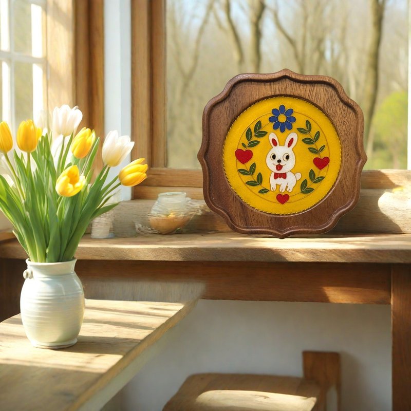 掐丝珐琅小托盘-黄色小兔子|儿童原画设计 手工珐琅 摆件杯垫壶托 - 摆饰 - 木头 