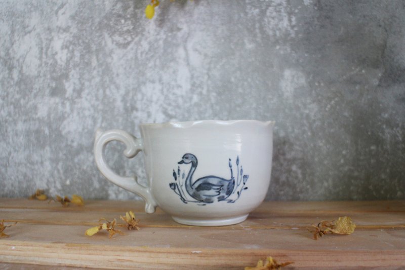 双面手绘天鹅欧式茶杯 - 茶具/茶杯 - 瓷 白色