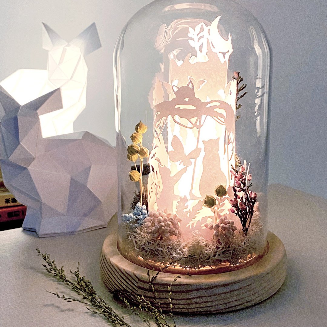 360全景-猫森林光影纸雕花灯  猫咪 夜灯 - 灯具/灯饰 - 植物．花 