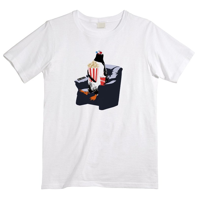 T-shirt / Go out penguin - 男装上衣/T 恤 - 棉．麻 白色