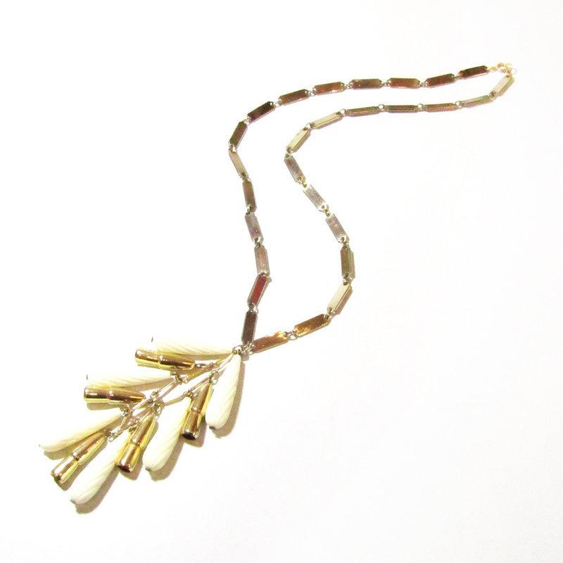 80s 美国 AVON 复古金色花 × 叶设计 项链与耳夹套组 - 项链 - 其他金属 白色