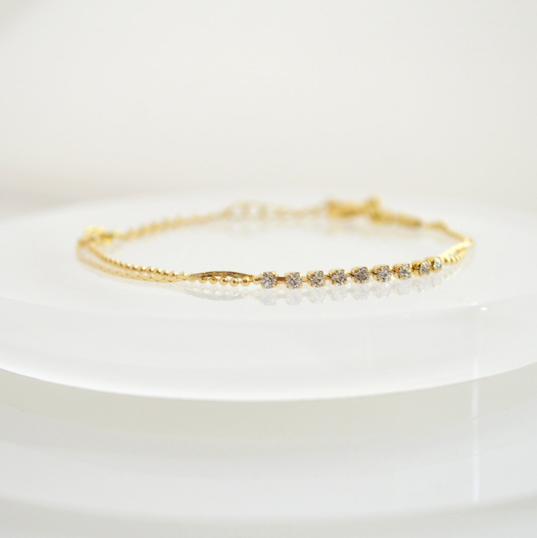 Bracelet / CZ two-strand Bracelet / Handicraft CZ OK - 手链/手环 - 其他金属 金色
