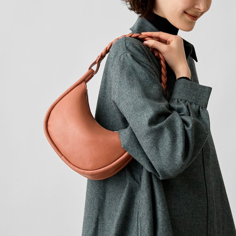 Round Moon 迷你手提包-琥珀玫瑰 - 手提包/手提袋 - 真皮 红色