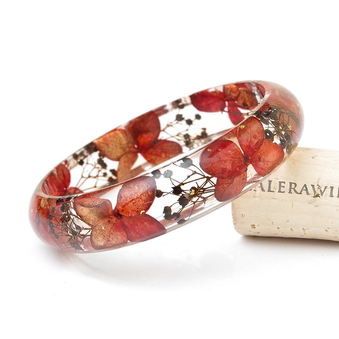 花说・【经典系列】小满天星绣球花・真花手镯・秋色系・干燥花 - 手链/手环 - 植物．花 黑色