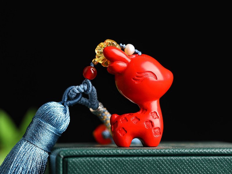 天然原矿朱砂精品红砂一鹿有你包挂 钥匙挂 精品原创 - 钥匙链/钥匙包 - 宝石 