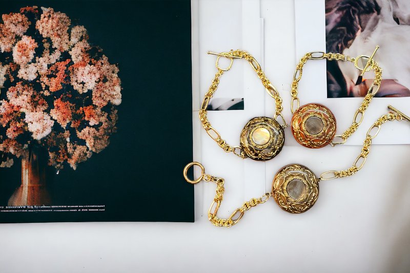 【月光涙】复古藤花纹贝壳手链14KGP / 复古可订制调节手鈪手镯 - 手链/手环 - 不锈钢 多色