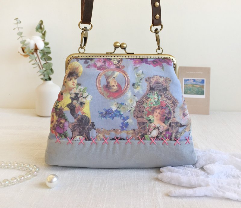 維多利亞 高级感口金包 斜挎包 肩背包 侧背包 珠扣夹子包 - 侧背包/斜挎包 - 真皮 蓝色