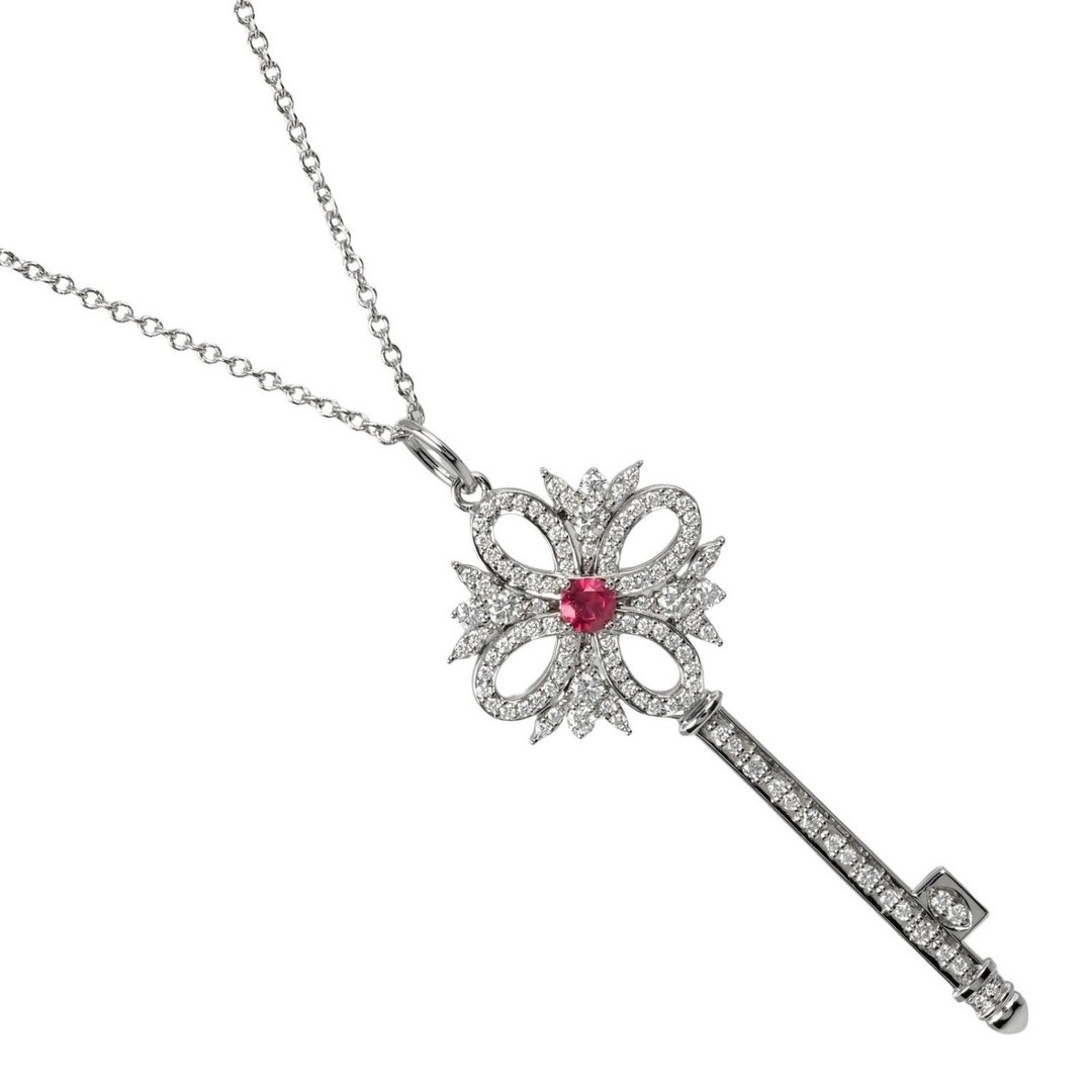 【日本直送】蒂芙尼 TIFFANY&Co. Victoria Key Medium 项链 Pt950铂金 钻石 红宝石 【二手】A级 - 项链 - 贵金属 银色