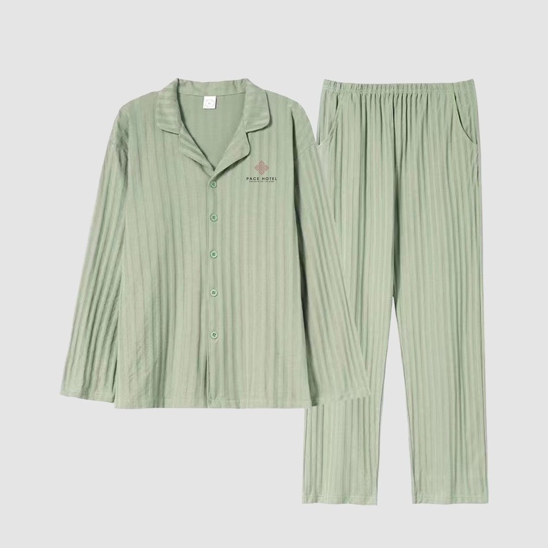 【Hotel Gift系列】情侣睡衣订制 定制化情侣睡衣 纯棉长袖睡衣套 - 居家服/睡衣 - 棉 绿色