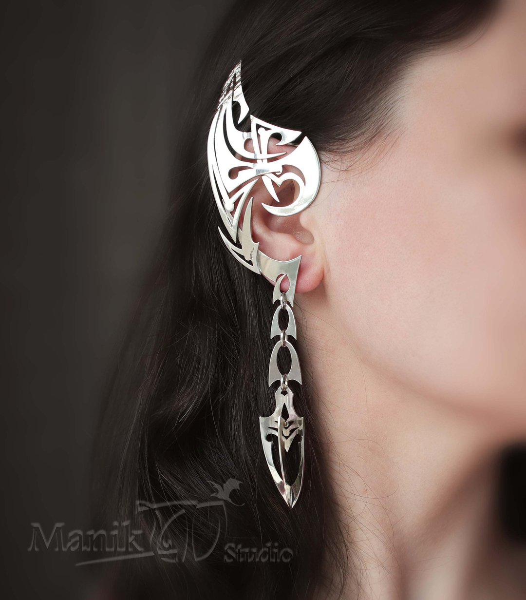 Ear cuffs Skyrim Dragon | Alduin cosplay | handmade | earring cuff - 耳环/耳夹 - 其他金属 银色