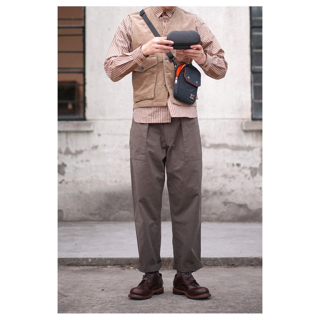 WashedCotton BakerPants 咸菜绿宽松休闲工装贝克裤 - 男士长裤 - 棉．麻 绿色