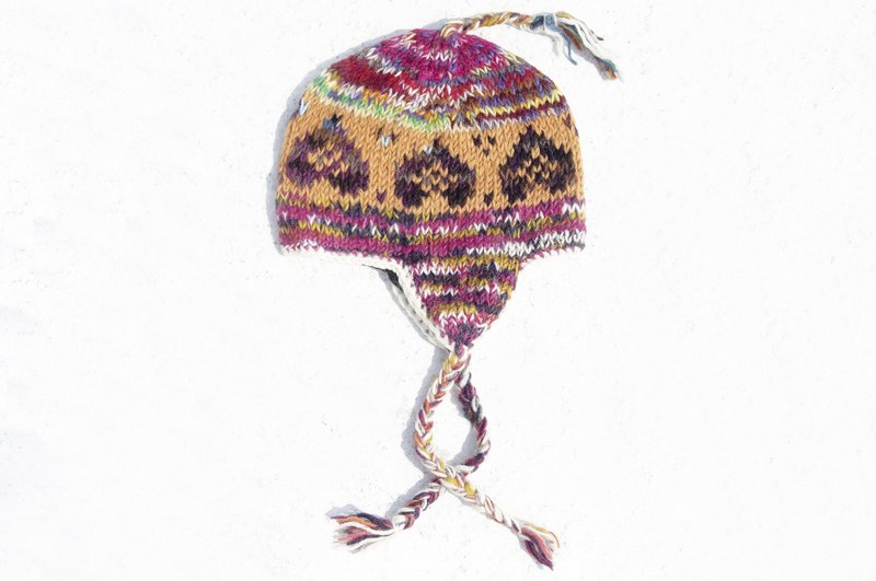 圣诞礼物 交换礼物 创意礼物 限量一件 手工针织纯羊毛帽 / 手工内刷毛毛帽 / 针织毛帽 / 飞行毛帽 / 毛线帽 - 草莓蛋糕 费尔岛图纹 东欧民族图腾 - 帽子 - 羊毛 粉红色