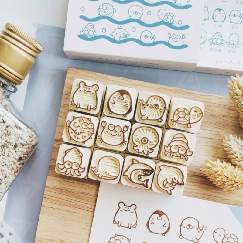 手工橡皮章－G 夏日水上派对 自填表情章 2X2cm (12款) - 印章/印台 - 橡胶 蓝色
