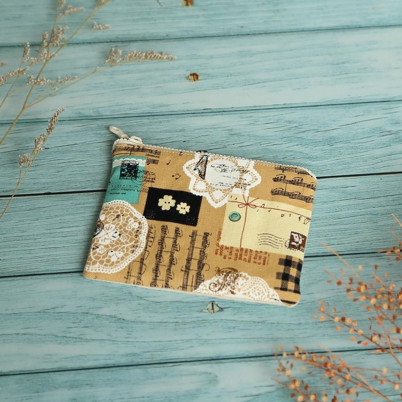 棉麻布收纳包 / 音符格纹 - 零钱包 - 棉．麻 