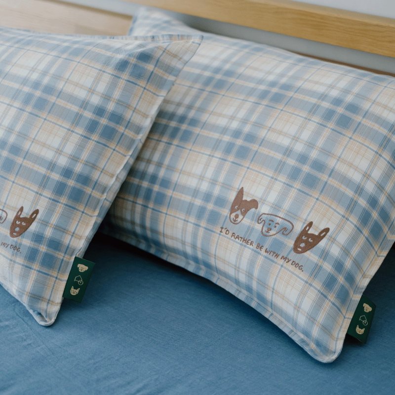 好关系x小犬工作室 | with my dog-蜂蜜橘格枕套 - 寝具 - 棉．麻 橘色