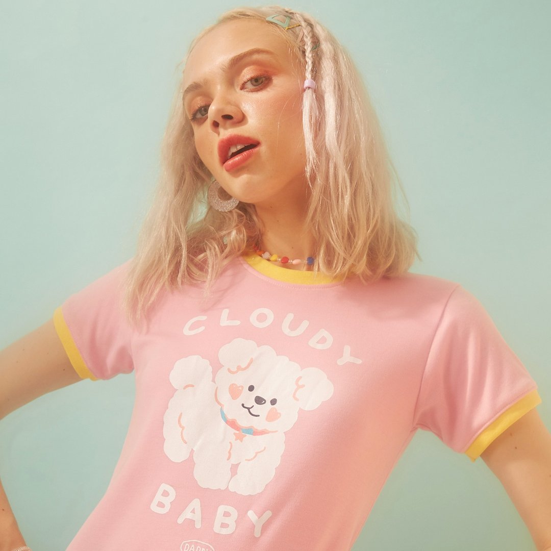 Daddy x Sabina Cloudy T-Shirt - 女装上衣 - 棉 粉红色