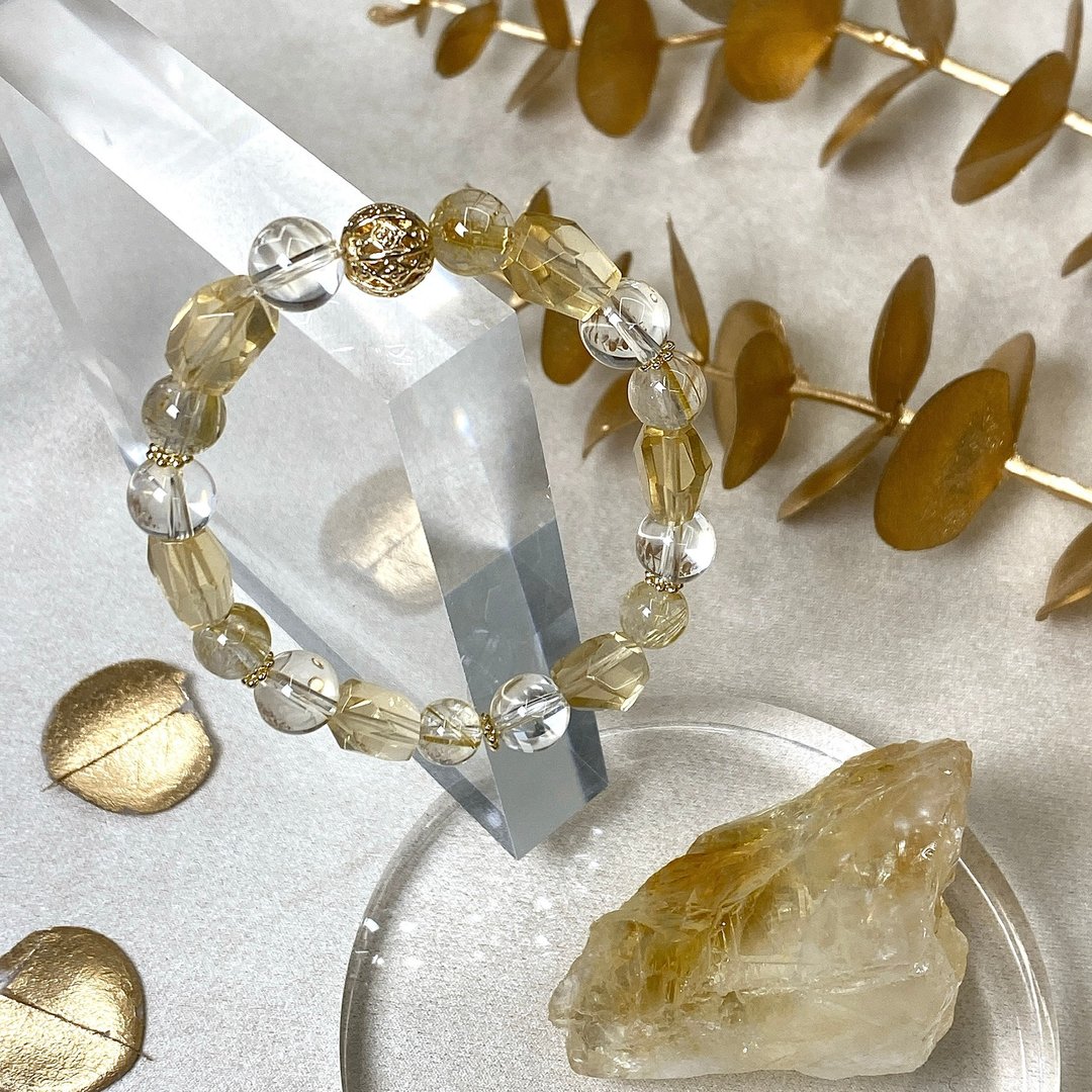 黄水晶金发晶手錬 - 手链/手环 - 水晶 金色