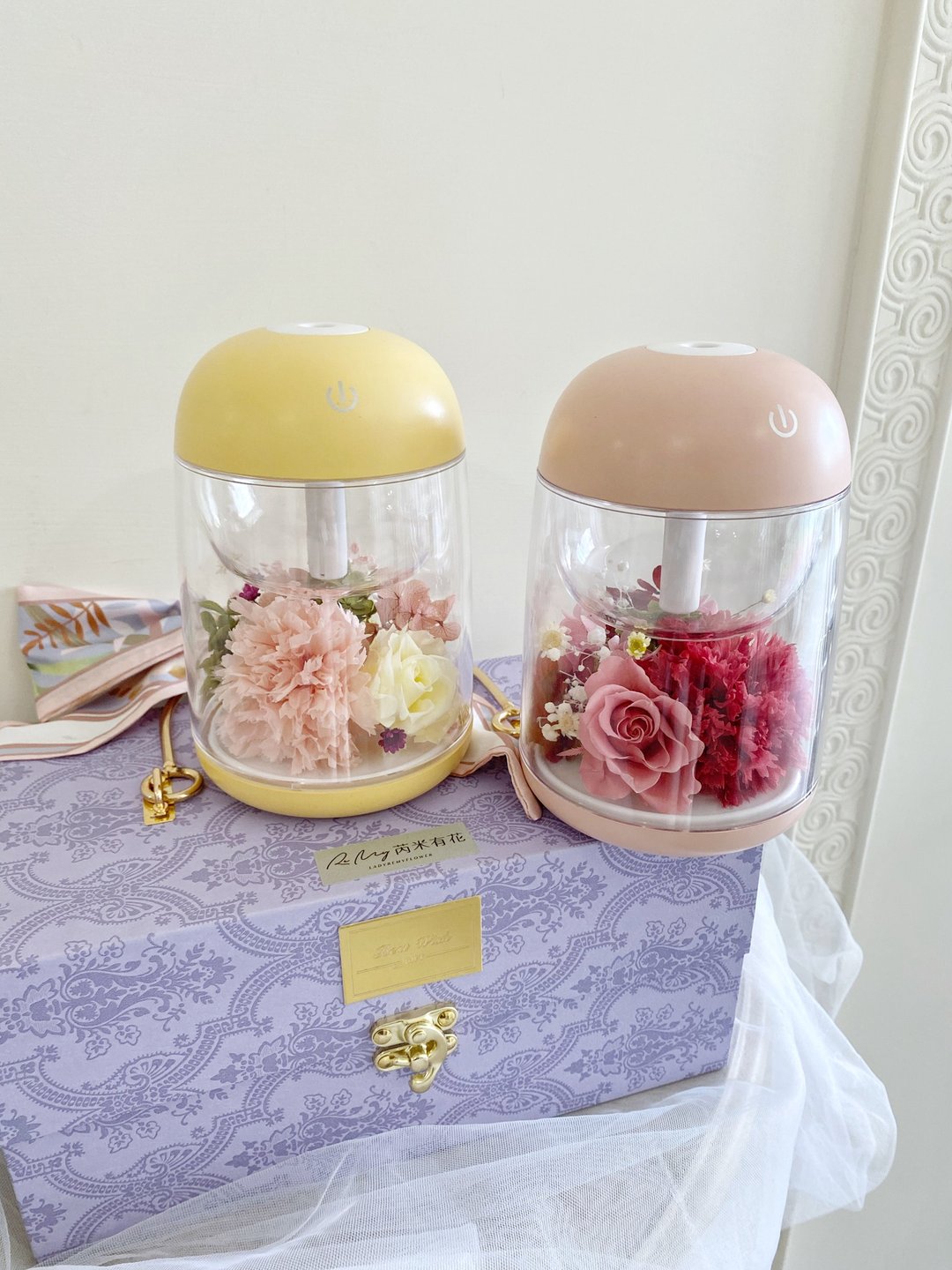 芮米有花_DIY材料包/成品永生花水氧加湿器香氛机 可定制2023情人 - 灯具/灯饰 - 植物．花 红色