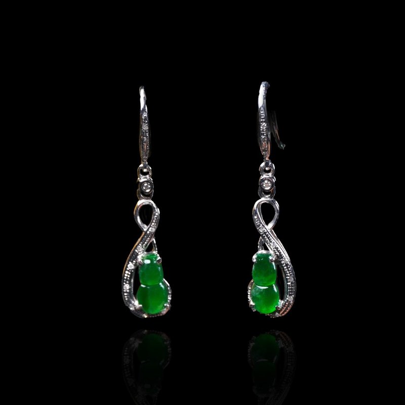 【福禄】冰种老坑绿葫芦耳环18K金钻石 | 天然缅甸A货翡翠 | 送礼 - 耳环/耳夹 - 玉石 绿色