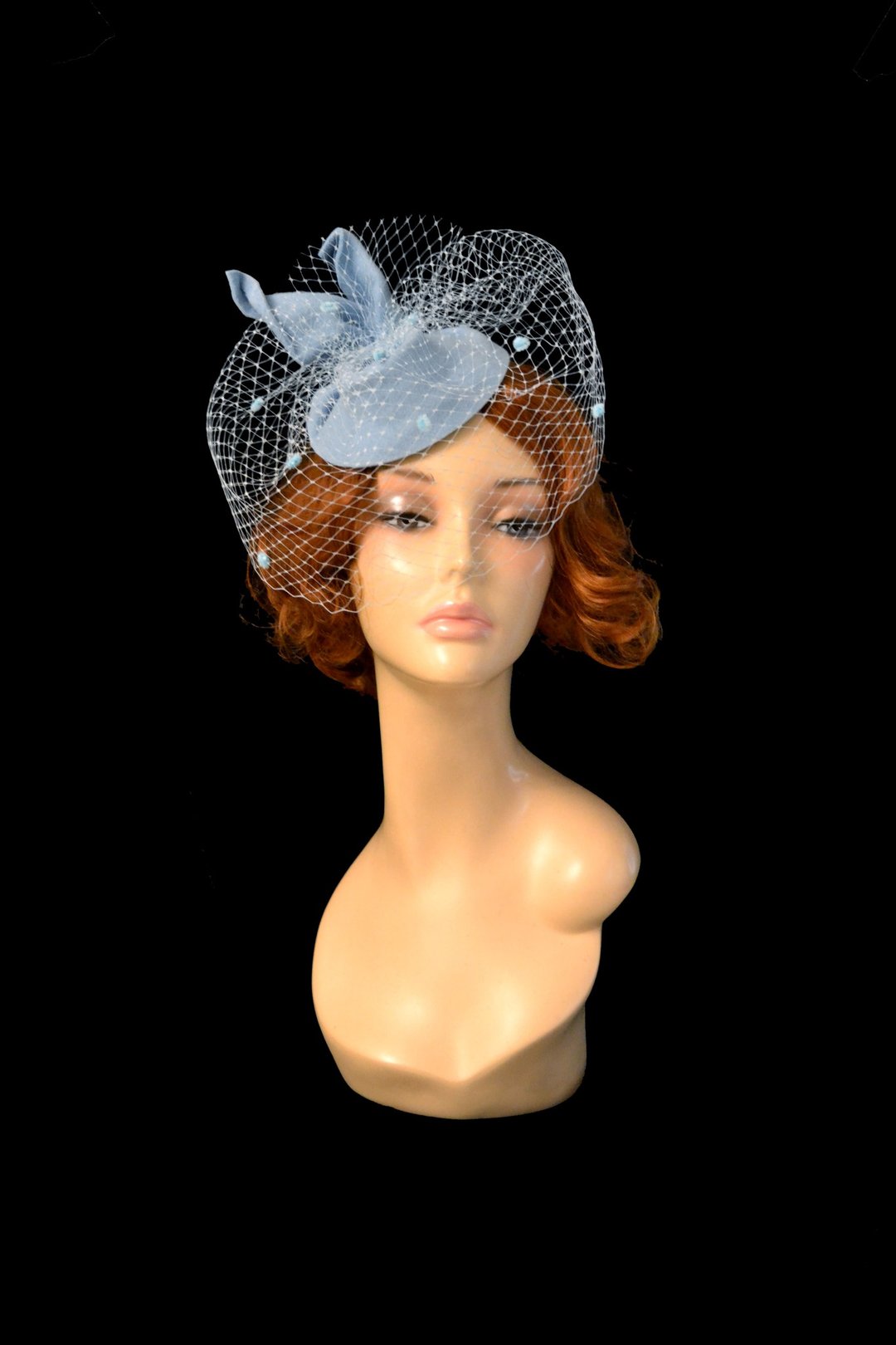 sky blue fascinator hat, sky blue wedding hat, fascinator hat with veil - 帽子 - 其他金属 蓝色