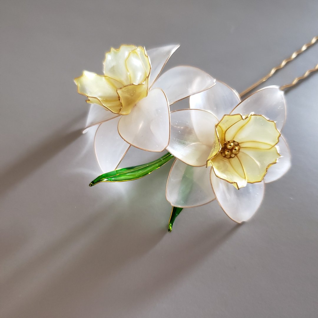 daffodils hairpin - 发饰 - 其他材质 白色