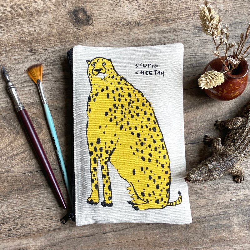 蠢豹笔袋 - 铅笔盒/笔袋 - 棉．麻 黄色