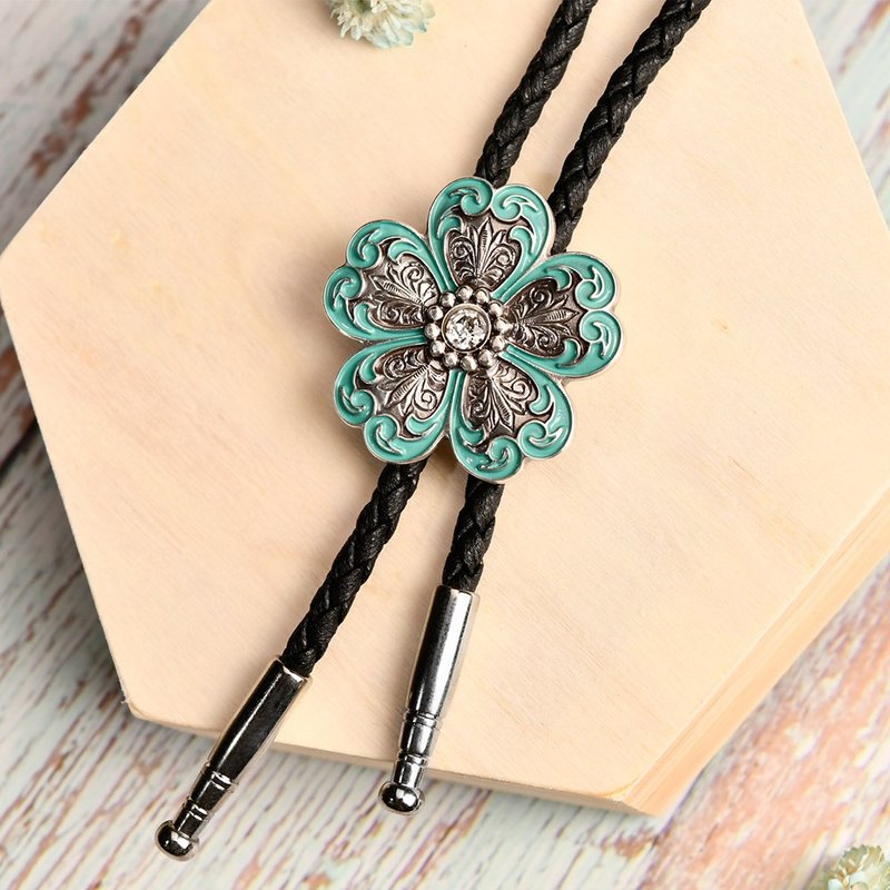 聆听花语 保罗领带 Bolo Tie 真皮 皮革项链 皮绳领带 长项链 - 领带/领带夹 - 真皮 银色