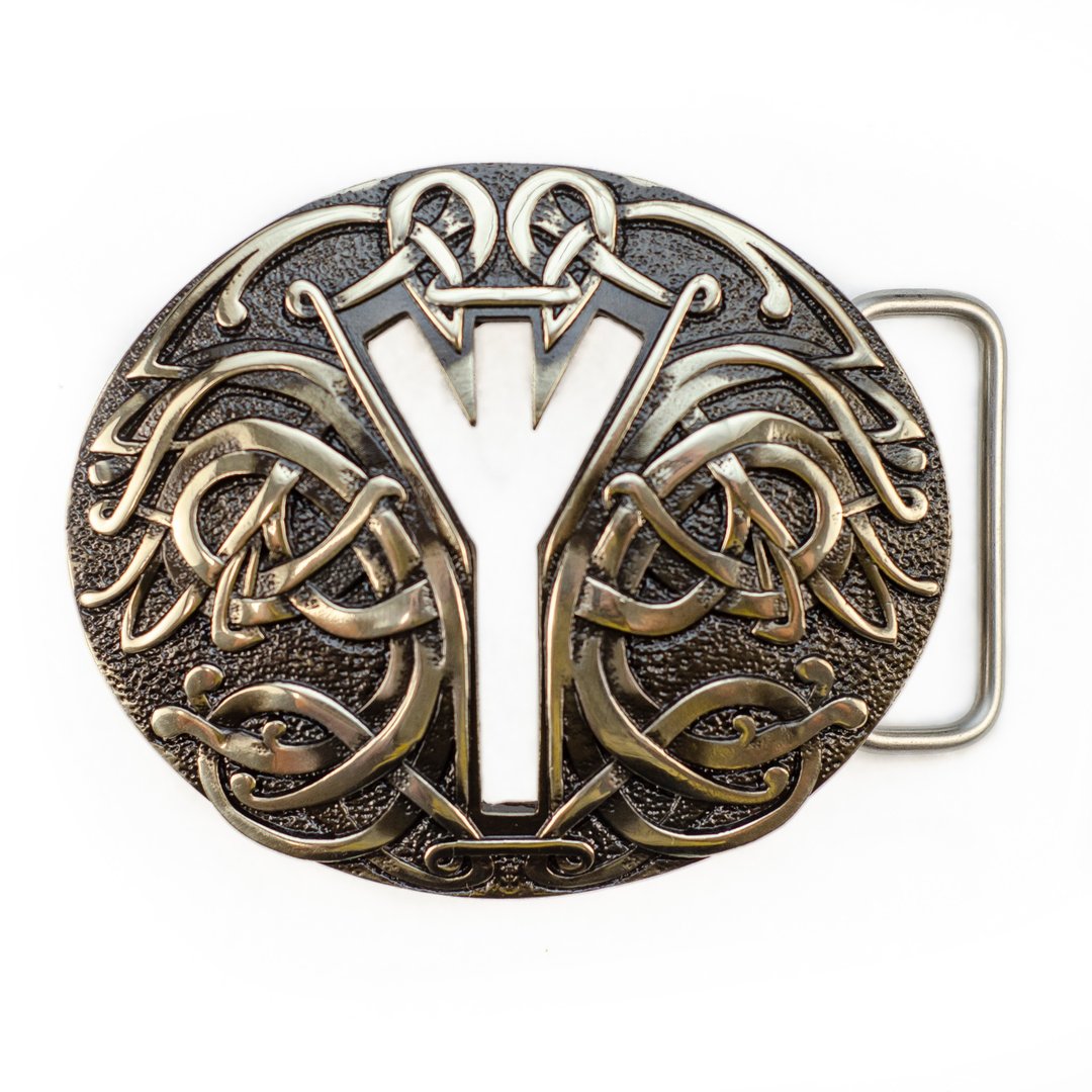 Algiz Rune soild german silver belt buckle, Vikings Life Rune nickel silver belt - 皮带/腰带 - 其他材质 银色