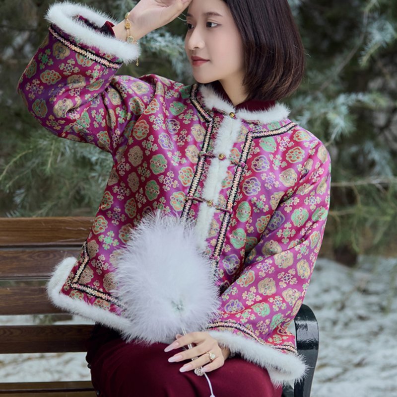 【瑞锦水貂毛】 新中式復古/倒大袖加厚外套 - 女装上衣 - 其他材质 紫色