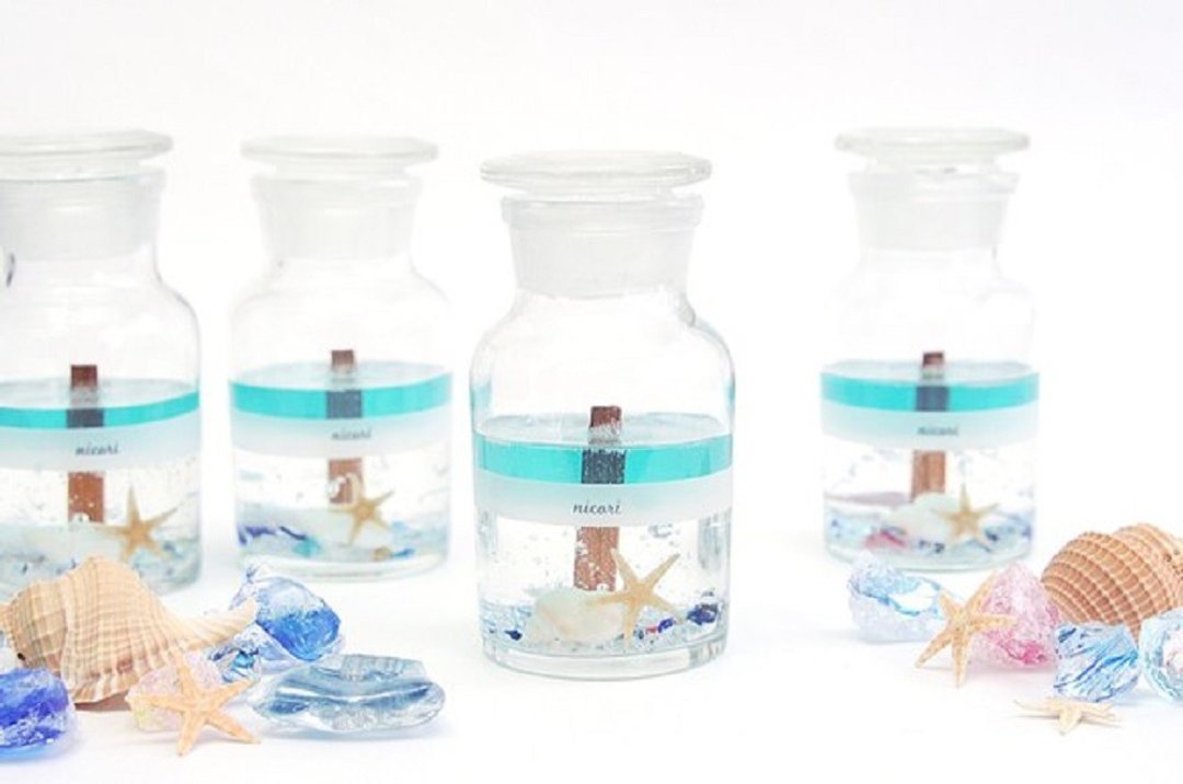 Sea candle, 100% essential oil, citrus mint SEA BOTTLE CANDLE, glass bottom type - 蜡烛/烛台 - 蜡 