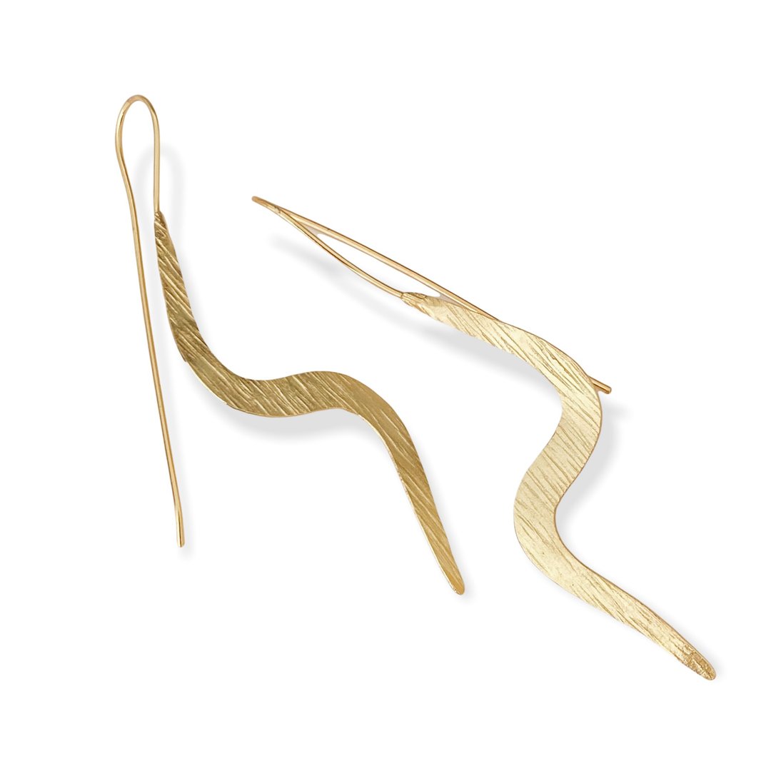 Thunder Long Drop Earrings Handmade Minimalist Style Gold Plated Sterling Silver - 耳环/耳夹 - 银 银色
