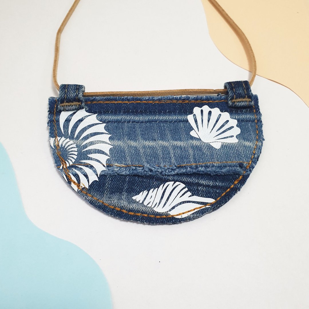 Upcycled denim sea necklace Jeans necklace OOAK jewelry - 项链 - 其他金属 蓝色