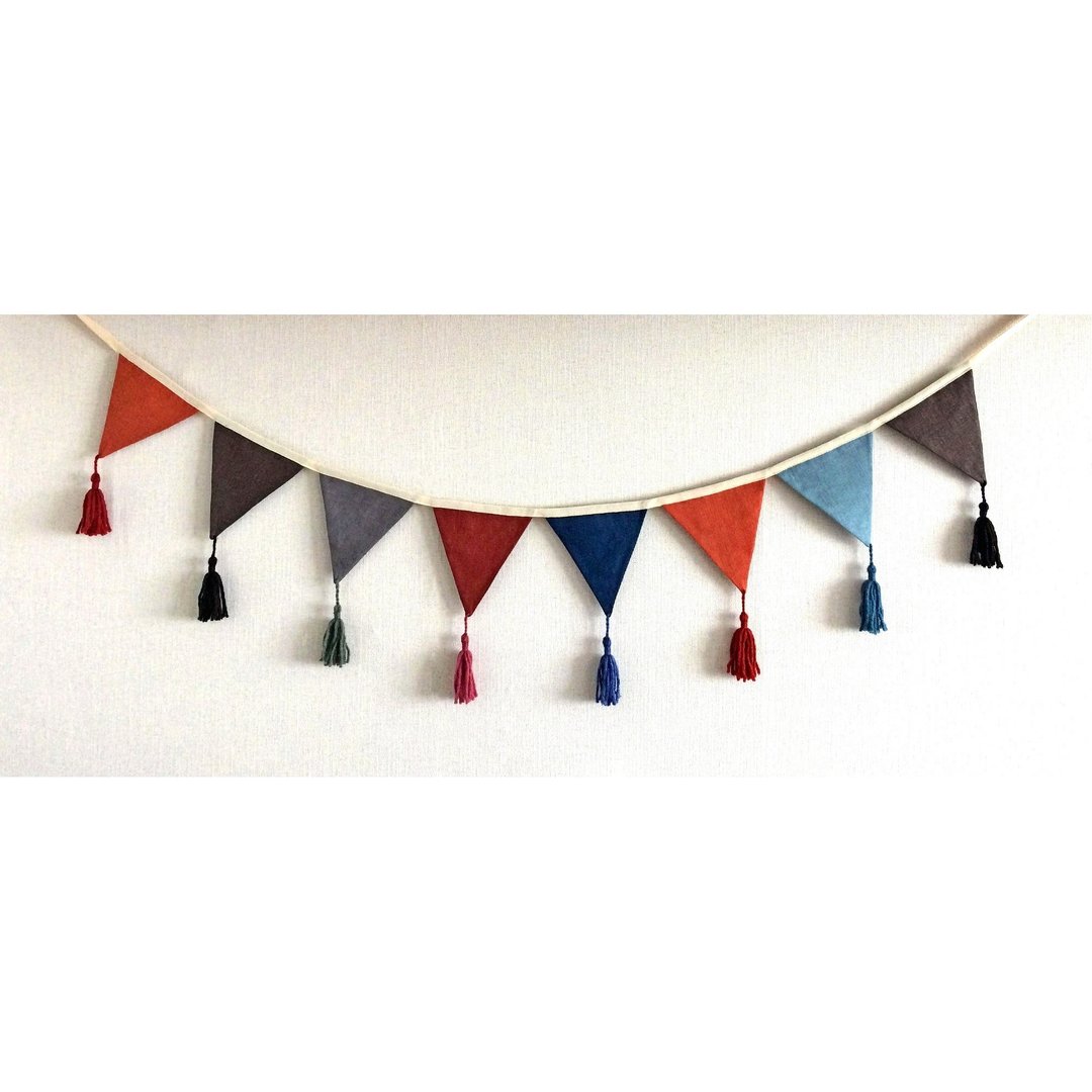 Rust Blue Gray cloth banner, Wall hanging bunting banner, Fabric flag bunting - 墙贴/壁贴 - 亚麻 多色