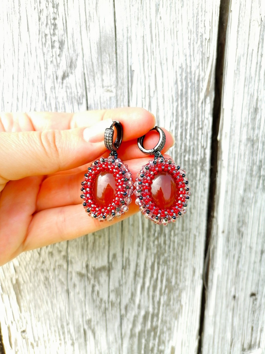 Carnelian Earrings, Dangle earrings, Beaded earrings - 耳环/耳夹 - 半宝石 红色