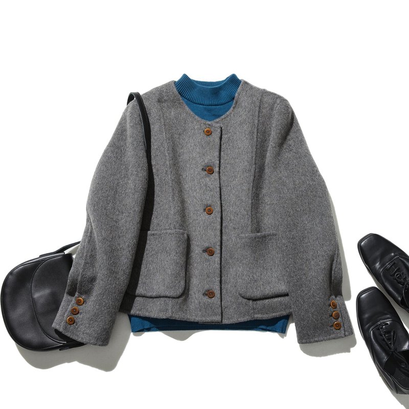 简约时尚双面羊毛大衣 羊毛混纺短版外套 灰色 250201-2 - 女装西装外套/风衣 - 羊毛 