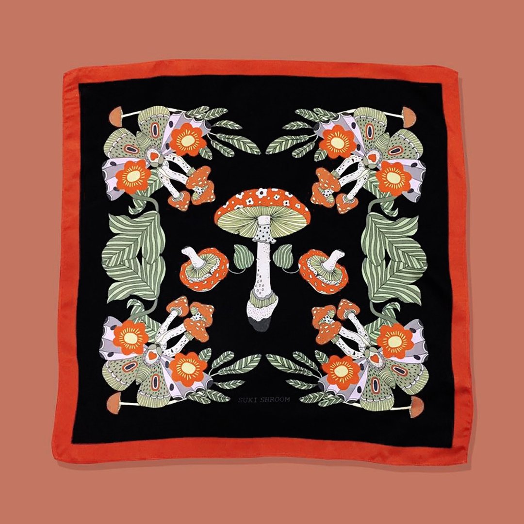 真丝蘑菇小方巾 自家设计 红色 53x53cm - 丝巾 - 丝．绢 红色