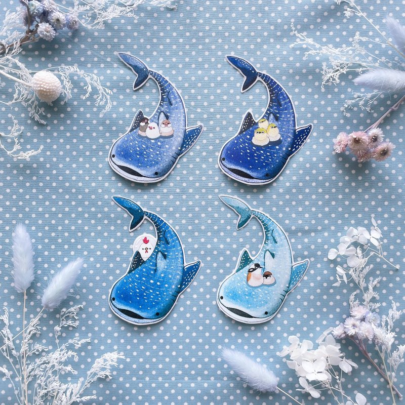 Rolia's 手作 鲸鲨/麻雀/白头翁/绿绣眼/鸡 防水透明白墨贴纸 - 贴纸 - 纸 