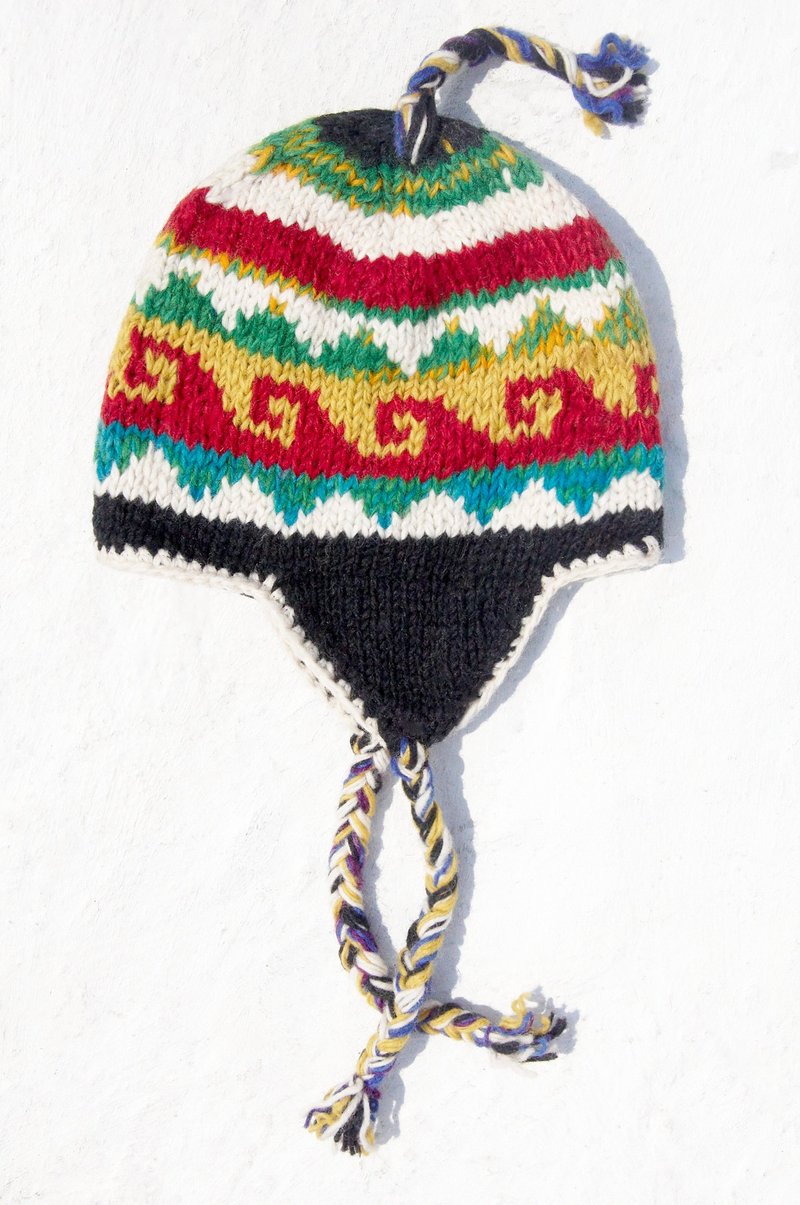 情人节礼物 创意礼物 手工针织纯羊毛帽 / 手工内刷毛毛帽 / 针织毛帽 / 飞行毛帽 / 毛线帽 - 牙买加 民族图腾 ( 手工限量一件 ) - 帽子 - 羊毛 多色
