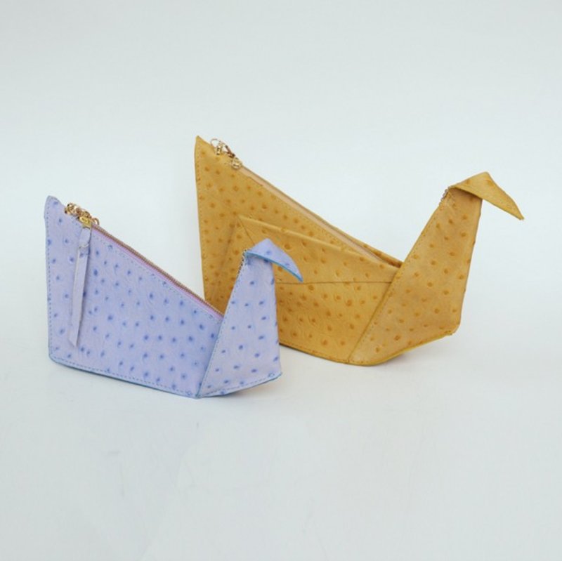 【大号】无忧的千纸鹤 姜黄/紫罗兰 原创手工折纸系 头层牛皮纸 手拿包斜挎包两用 可装iPhone6  | 古良原创设计创意皮具 - 手拿包 - 真皮 黄色