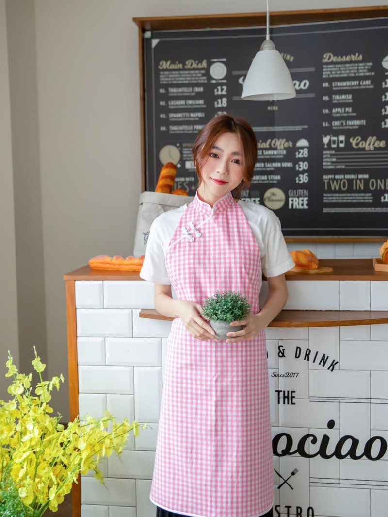 粉红格纹旗袍造型围裙 - 其他 - 棉．麻 粉红色